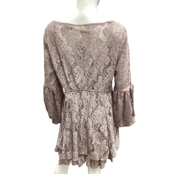 Free People Dress Women’s SZ M Lace Ballon Sleeves Knee Length Light Mauve Color - Picture 4 of 6